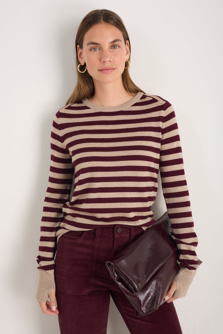 Fleur Merino Jumper - Oat/Deep Fig Stripe
