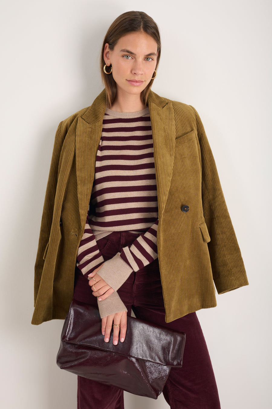 Fleur Merino Jumper - Oat/Deep Fig Stripe