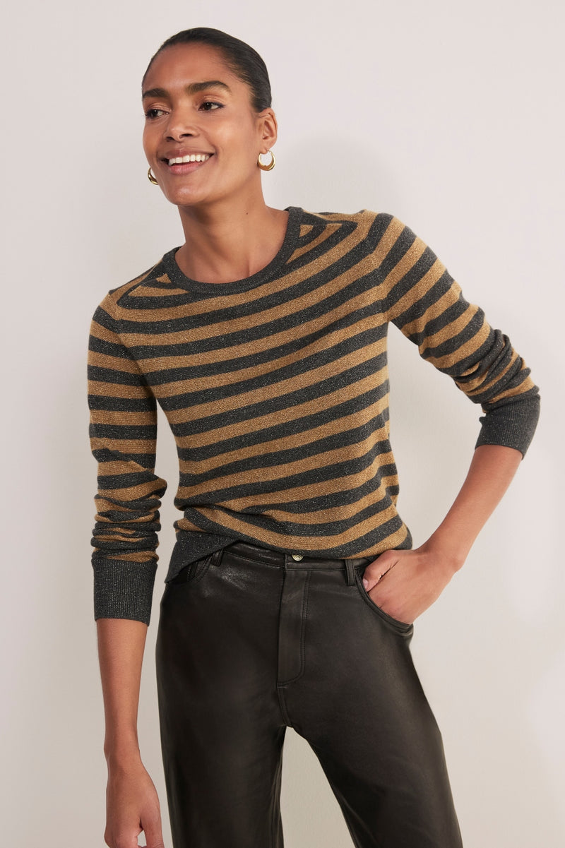Fleur Merino Jumper - Pewter/Gold Metallic Stripe