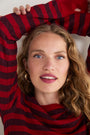 Fleur Merino Jumper - Red/Aubergine Metallic Stripe