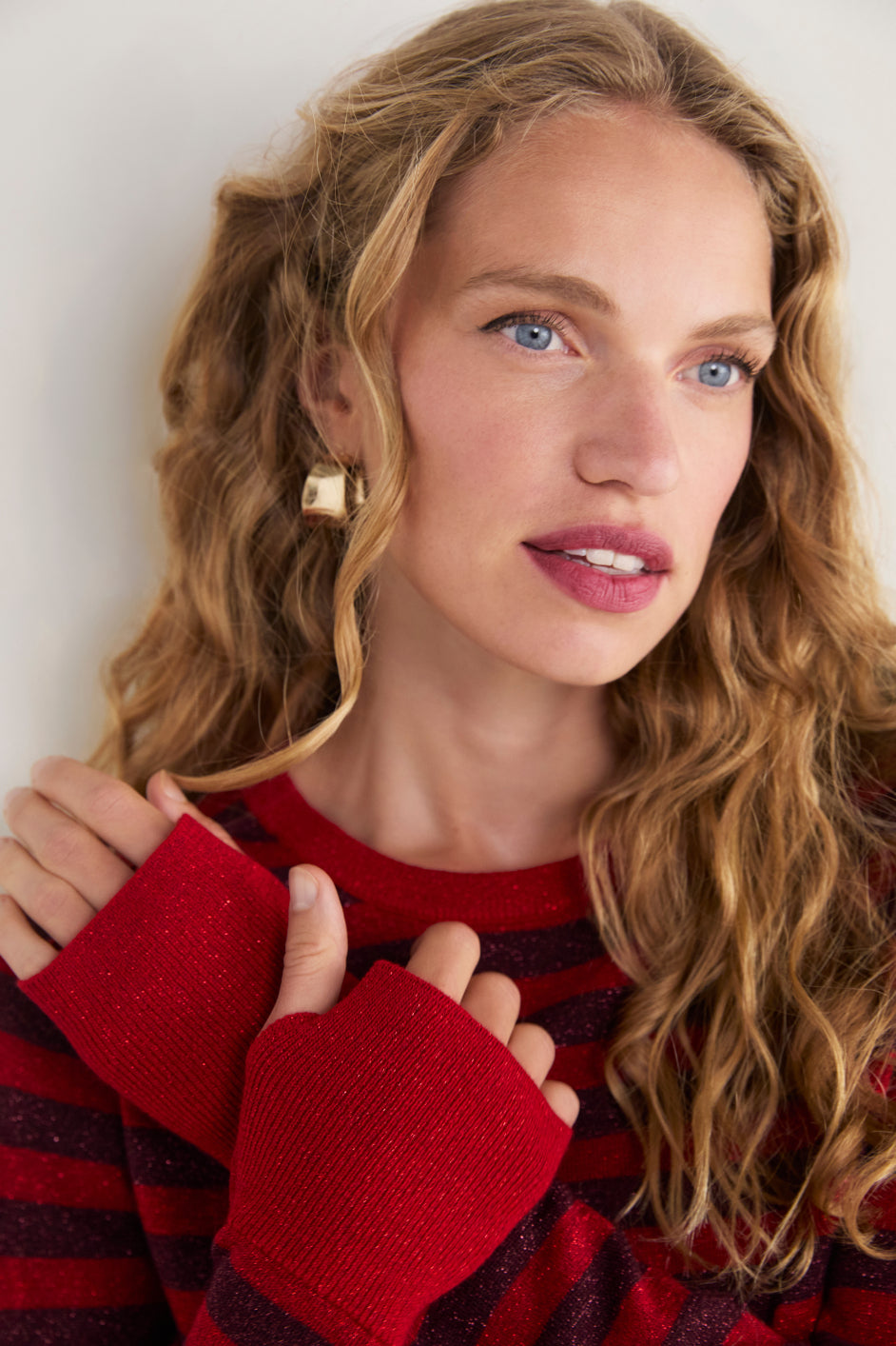 Fleur Merino Jumper - Red/Aubergine Metallic Stripe