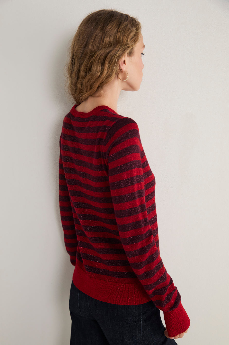 Fleur Merino Jumper - Red/Aubergine Metallic Stripe