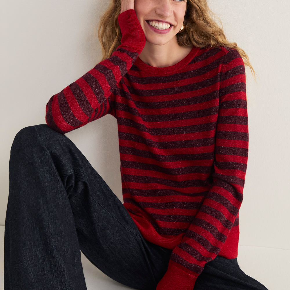 Fleur Merino Jumper - Red/Aubergine Metallic Stripe