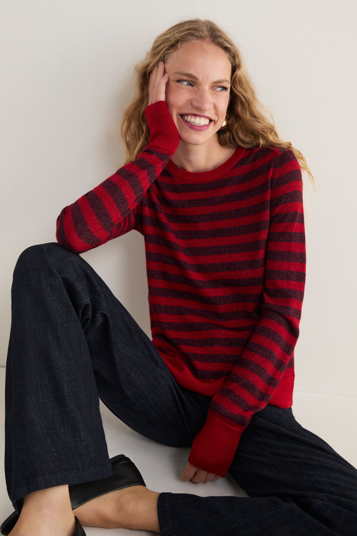 Fleur Merino Jumper - Red/Aubergine Metallic Stripe