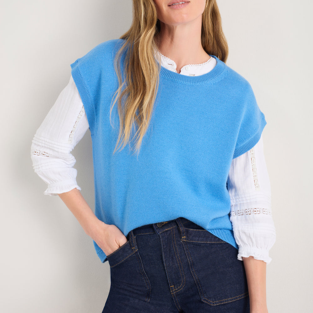 Fleur Merino Tank - Coastal Blue