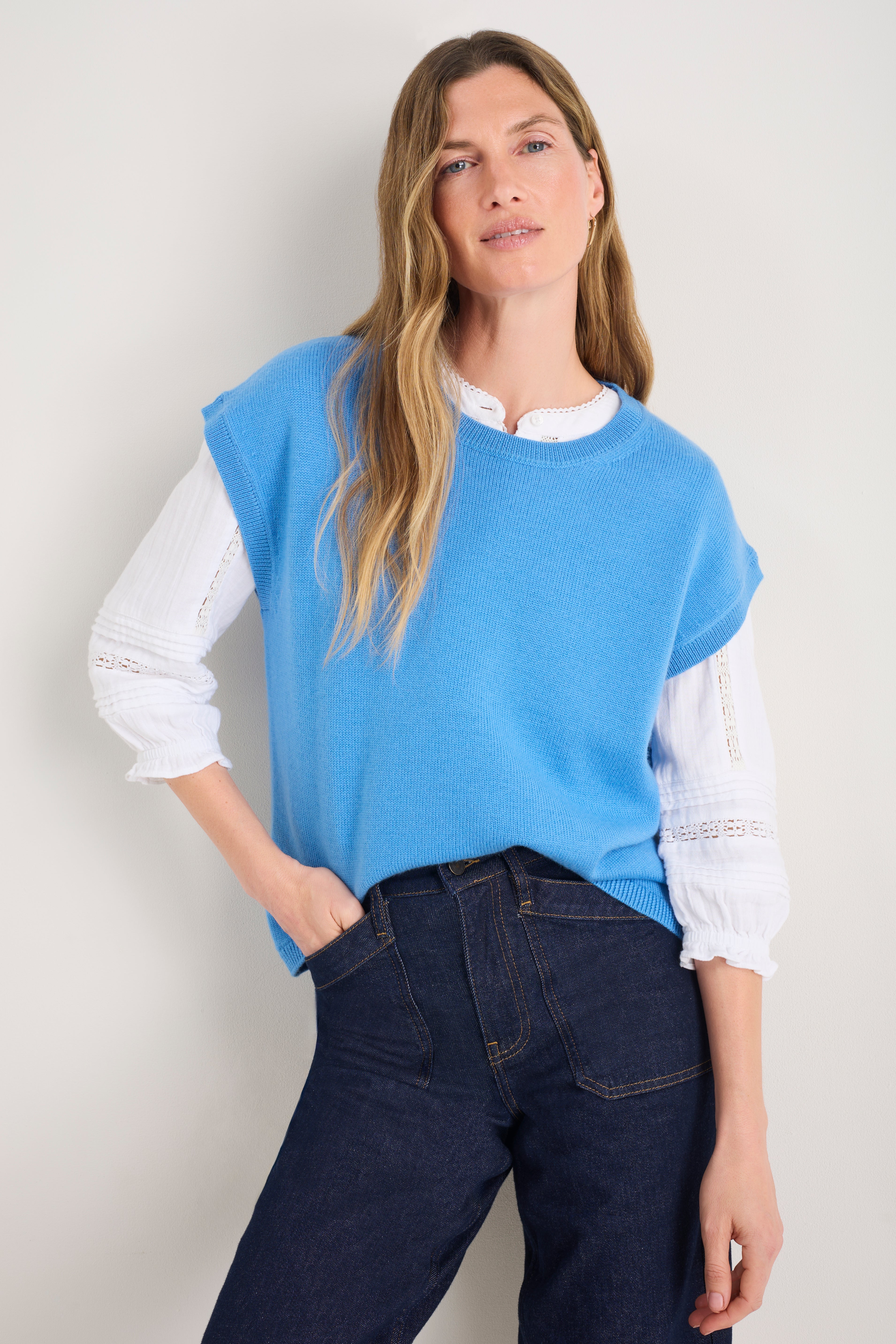 Fleur Merino Tank - Coastal Blue