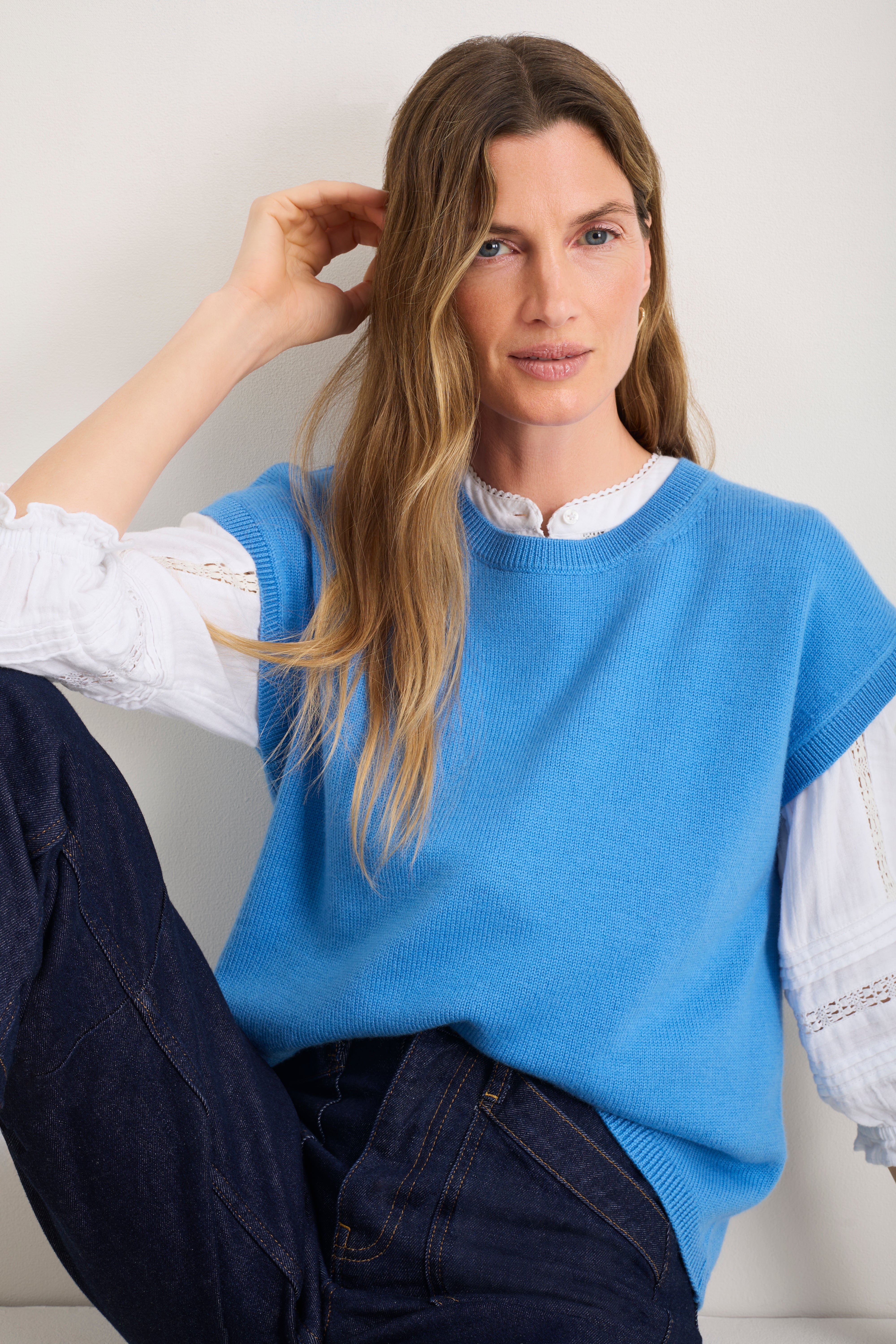 Fleur Merino Tank - Coastal Blue