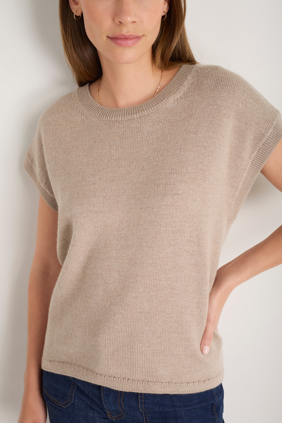 Fleur Merino Tank - Oat Melange