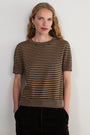 Fleur Short Sleeve Tee - Chocolate/Oat Metallic Stripe