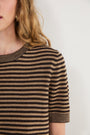 Fleur Short Sleeve Tee - Chocolate/Oat Metallic Stripe