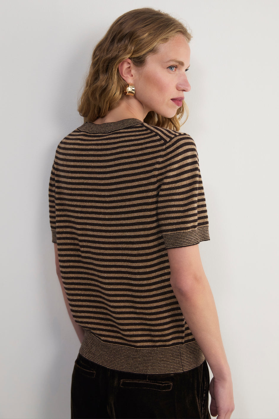 Fleur Short Sleeve Tee - Chocolate/Oat Metallic Stripe