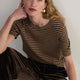 Fleur Short Sleeve Tee - Chocolate/Oat Metallic Stripe