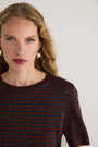 Fleur Short Sleeve Tee - Cognac/Midnight Metallic Stripe