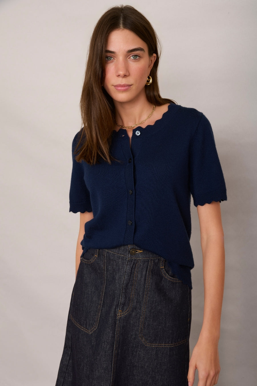 Fleurine Short Sleeve Cardigan Midnight – WYSE London