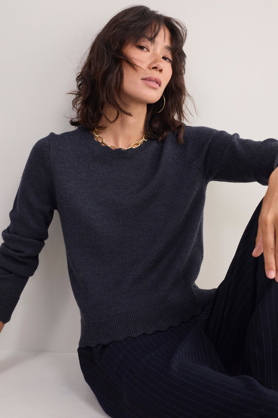 Florentine Scallop Jumper - Charcoal Grey