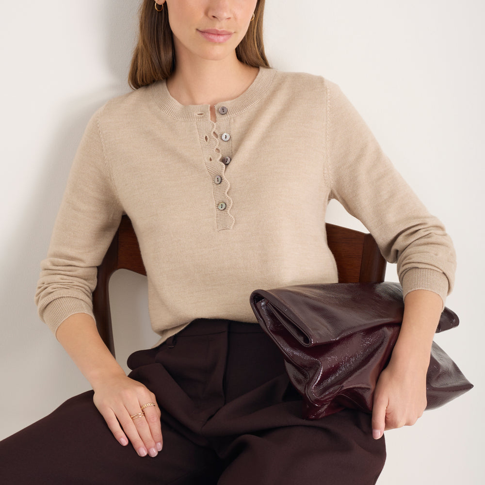Fleurine Scallop Henley Jumper - Taupe