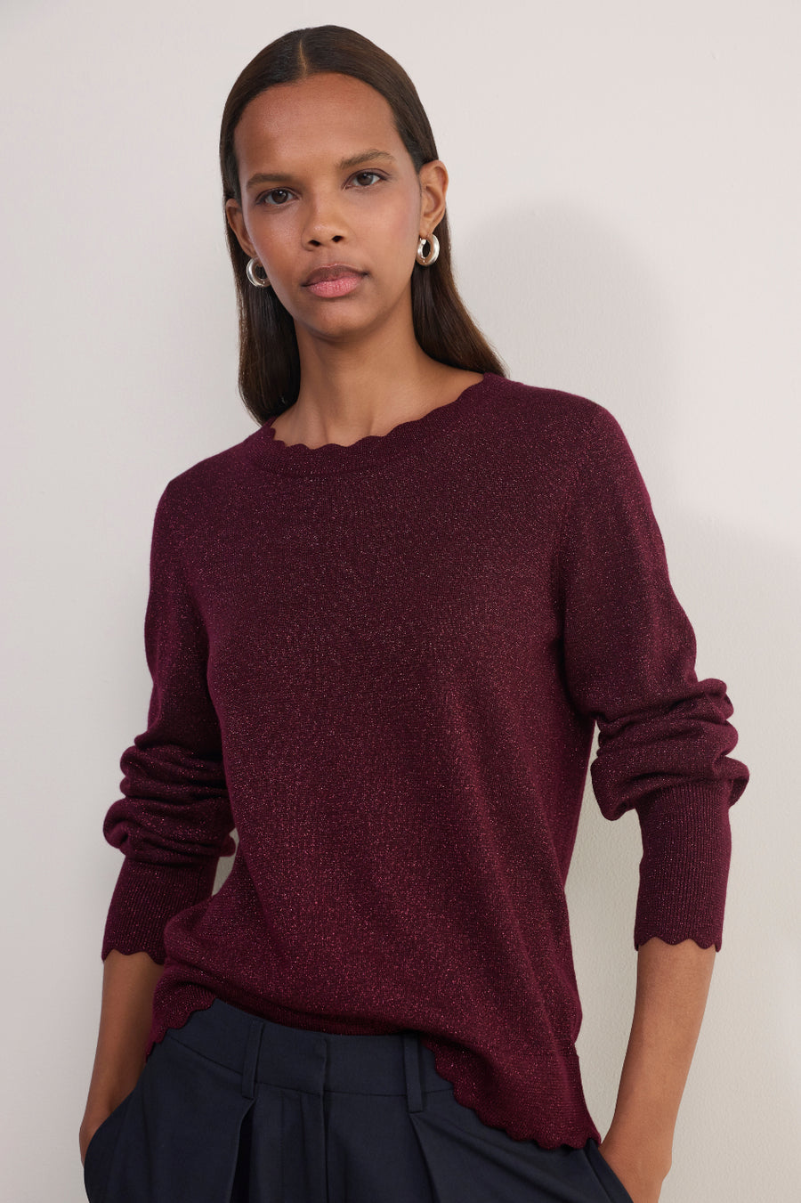 Fleurine Scallop Jumper - Aubergine Sparkle