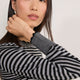 Fleurine Scallop Jumper - Black/Grey Micro Stripe