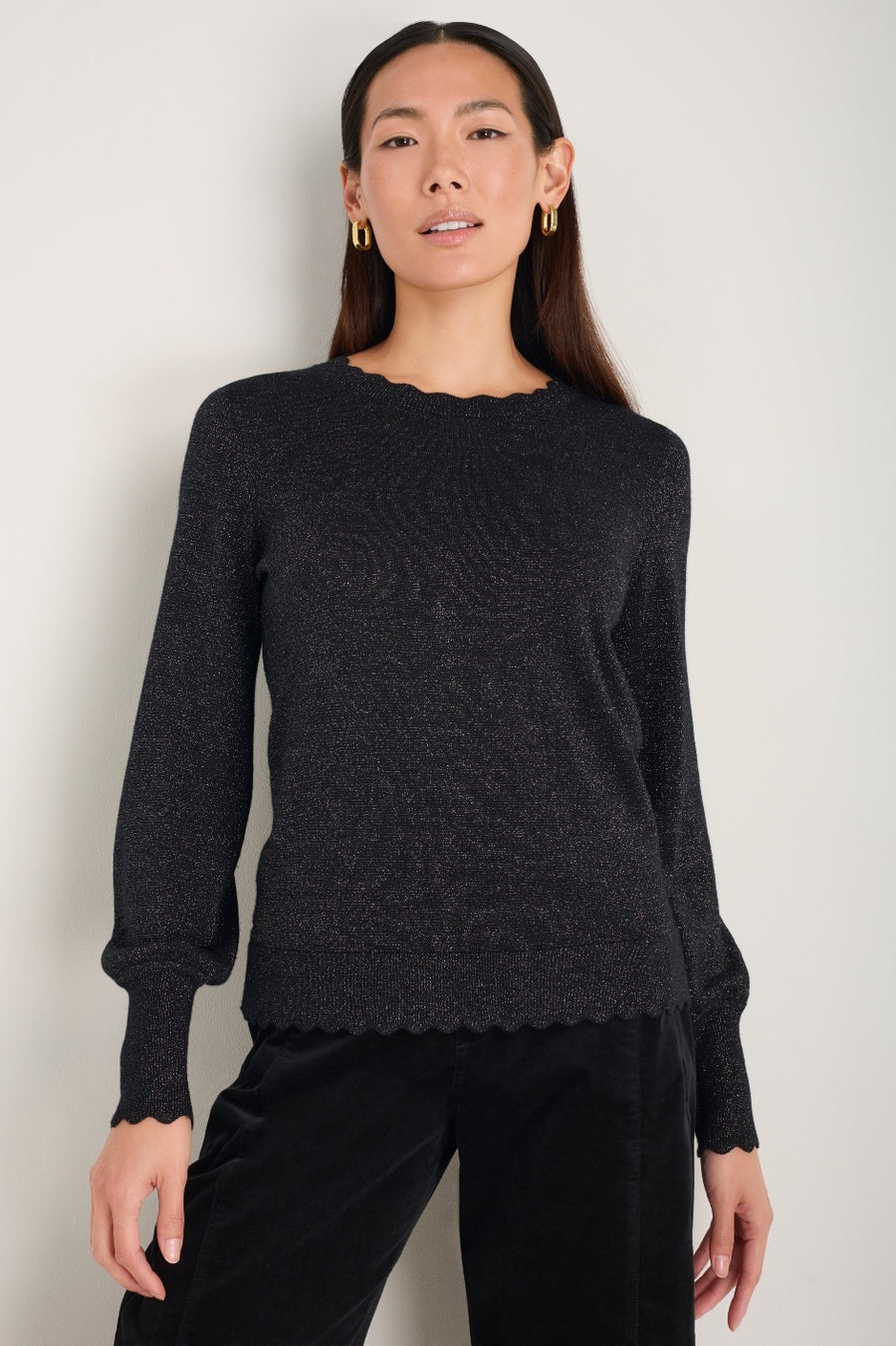 Fleurine Scallop Jumper - Black Sparkle