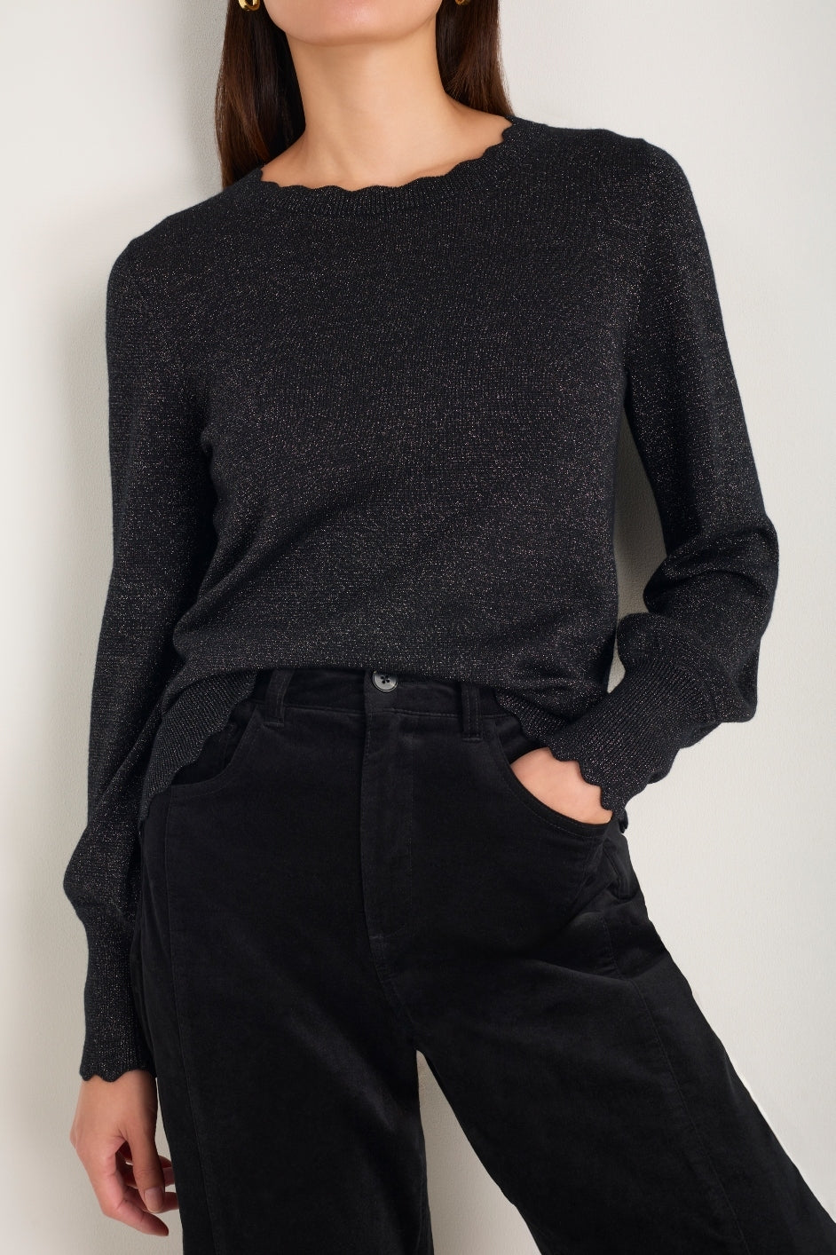 Fleurine Scallop Jumper - Black Sparkle