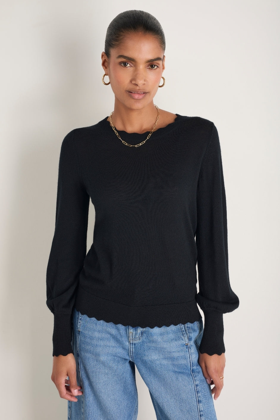 Fleurine Scallop Jumper - Black – WYSE London