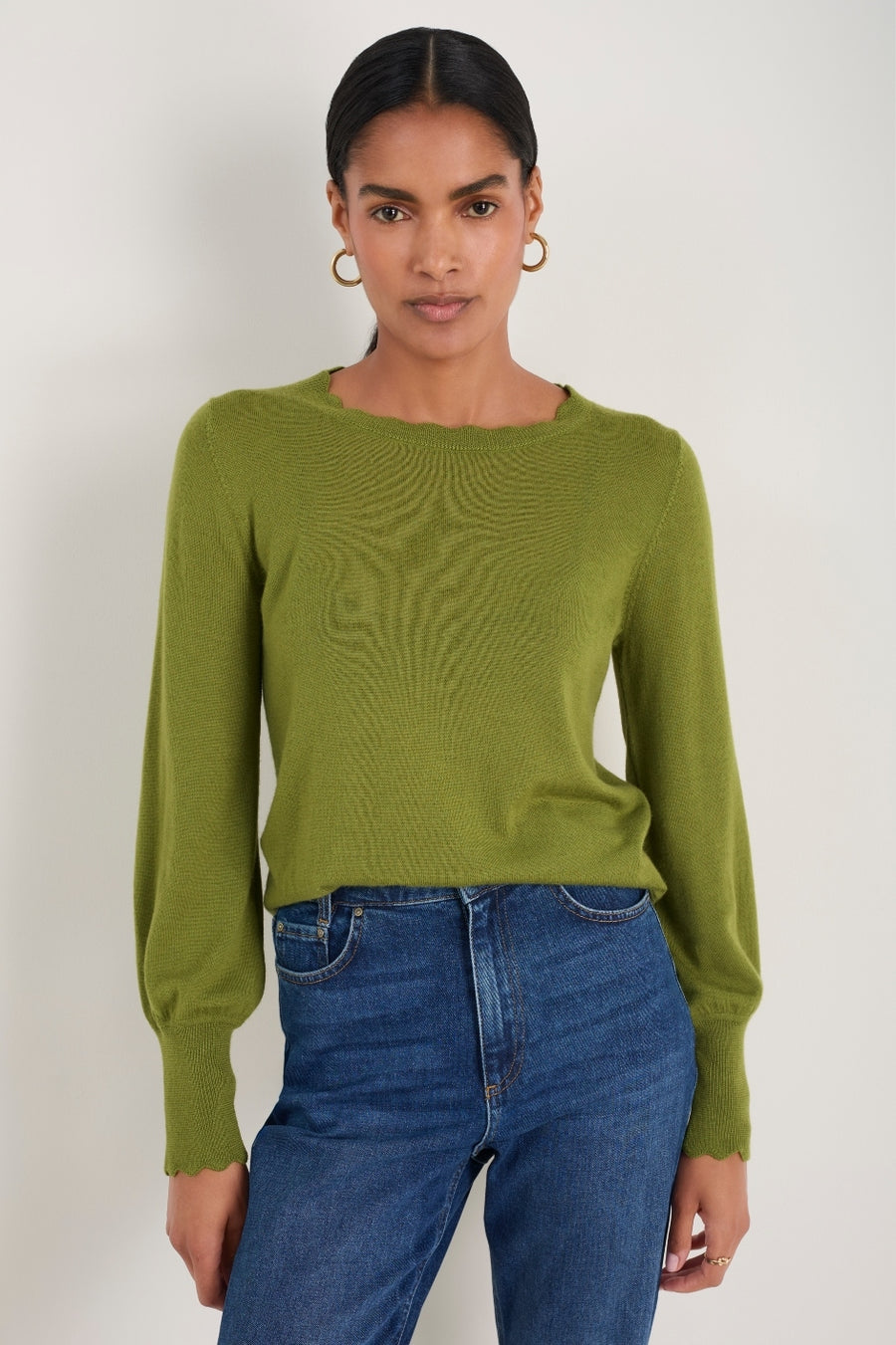 Fleurine Scallop Jumper - Deep Olive