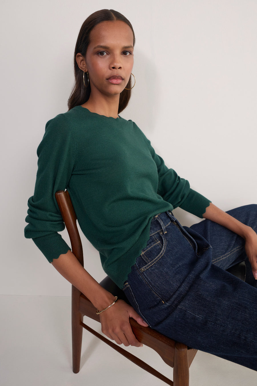 Fleurine Scallop Jumper - Forest Green