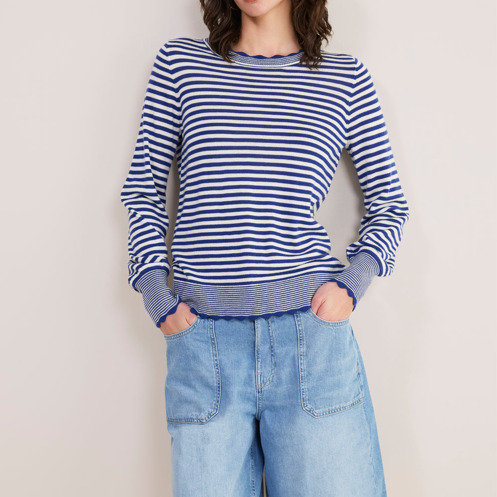 Fleurine Scallop Jumper - Midnight/Ivory Micro Stripe