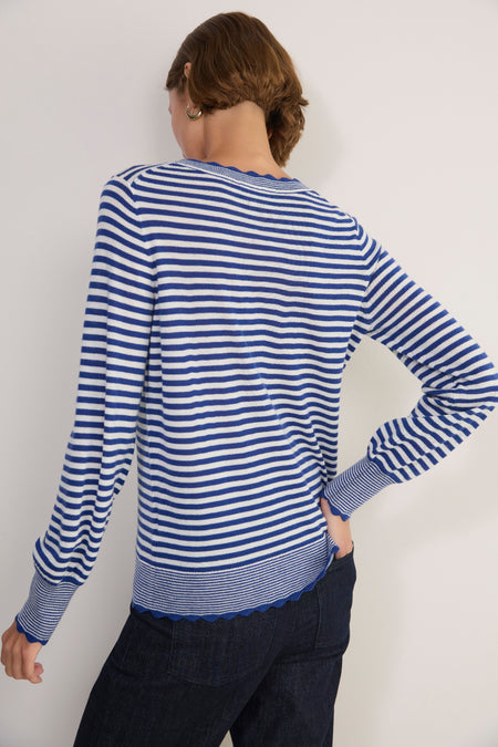 Fleurine Scallop Jumper - Midnight/Ivory Micro Stripe