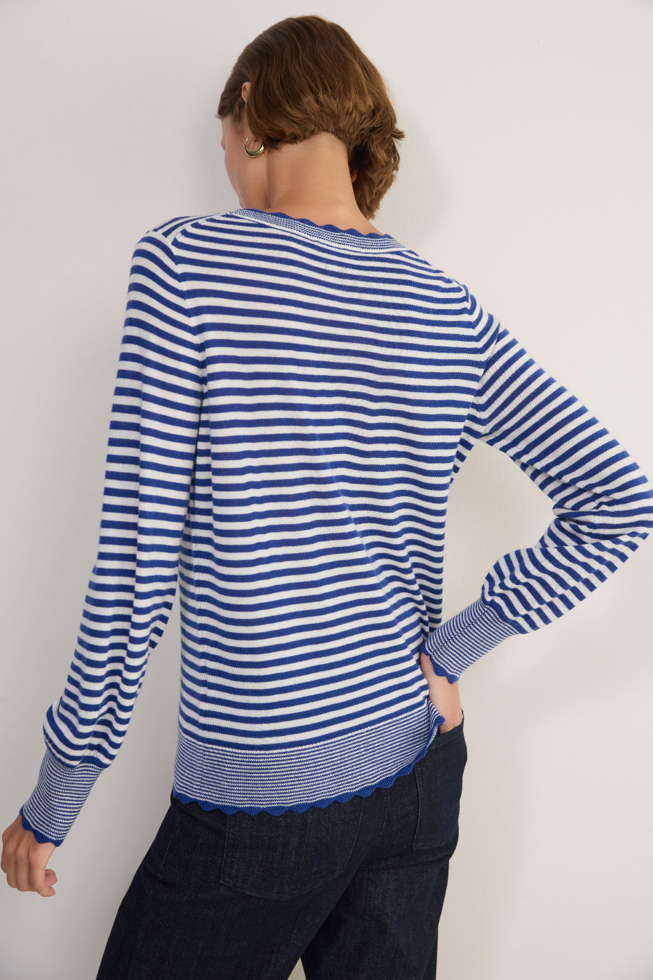 Fleurine Scallop Jumper - Midnight/Ivory Micro Stripe