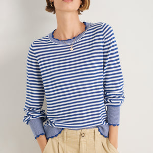 Fleurine Scallop Jumper - Midnight/Ivory Micro Stripe