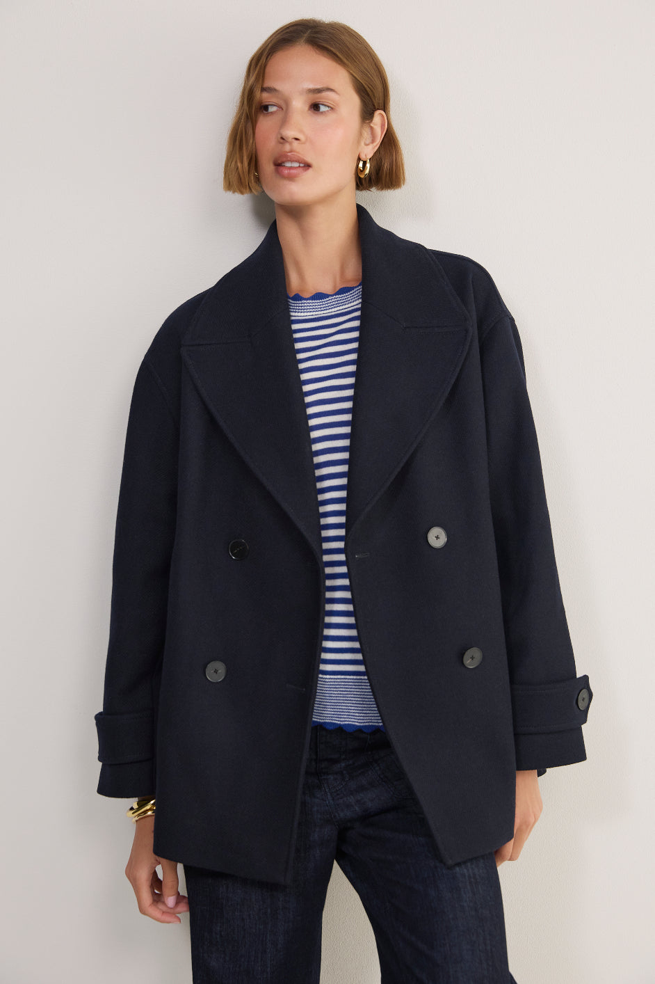 Fleurine Scallop Jumper - Midnight/Ivory Micro Stripe
