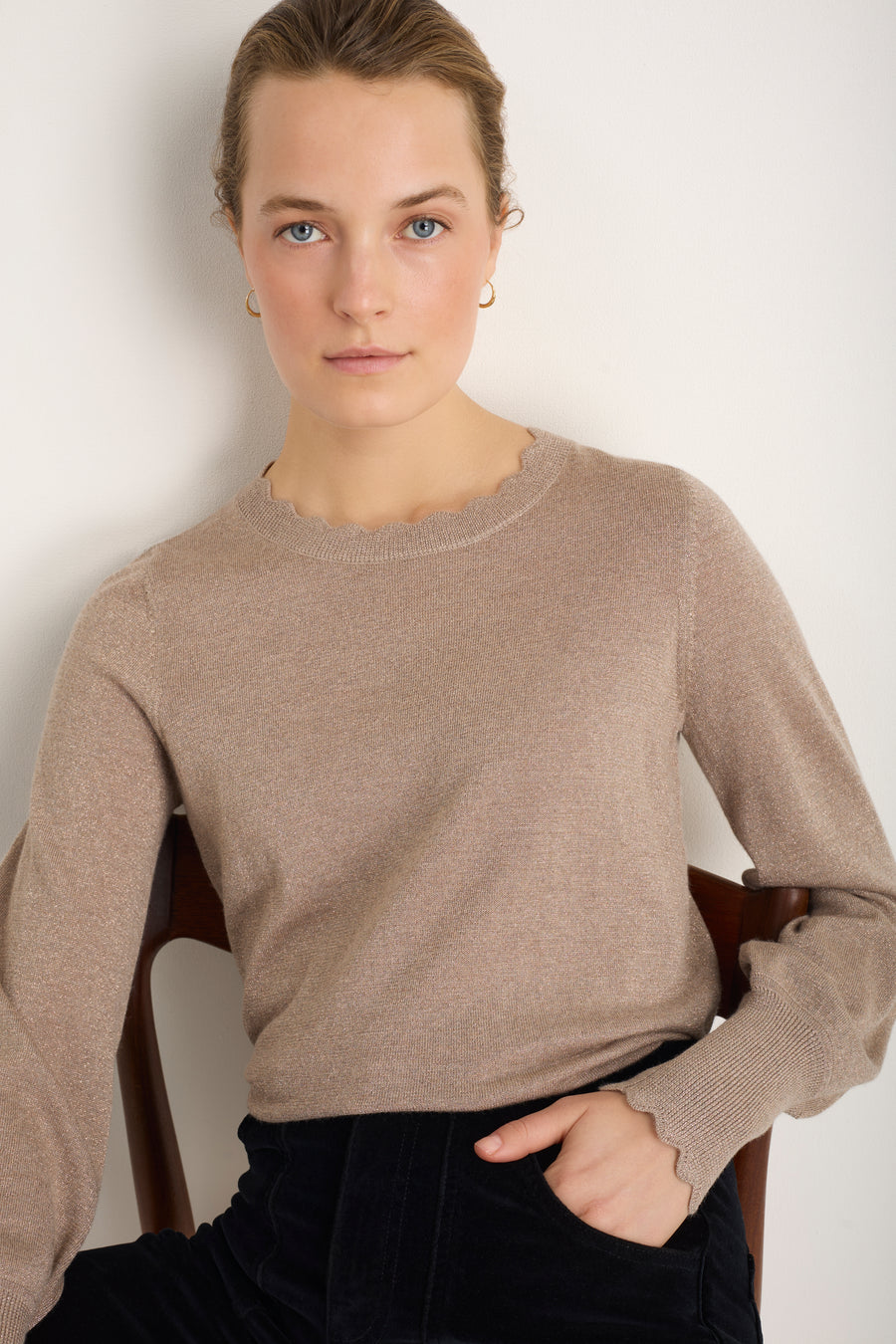 Fleurine Scallop Jumper - Oat Sparkle