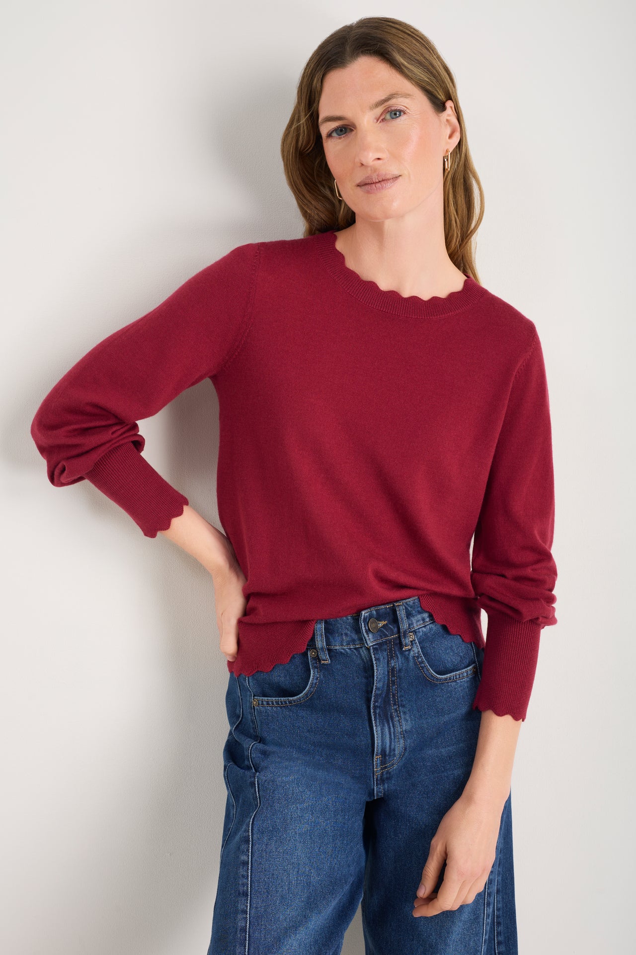 Fleurine Scallop Jumper - Pomegranate Red – WYSE London