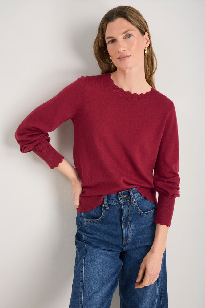 Fleurine Scallop Jumper - Pomegranate Red
