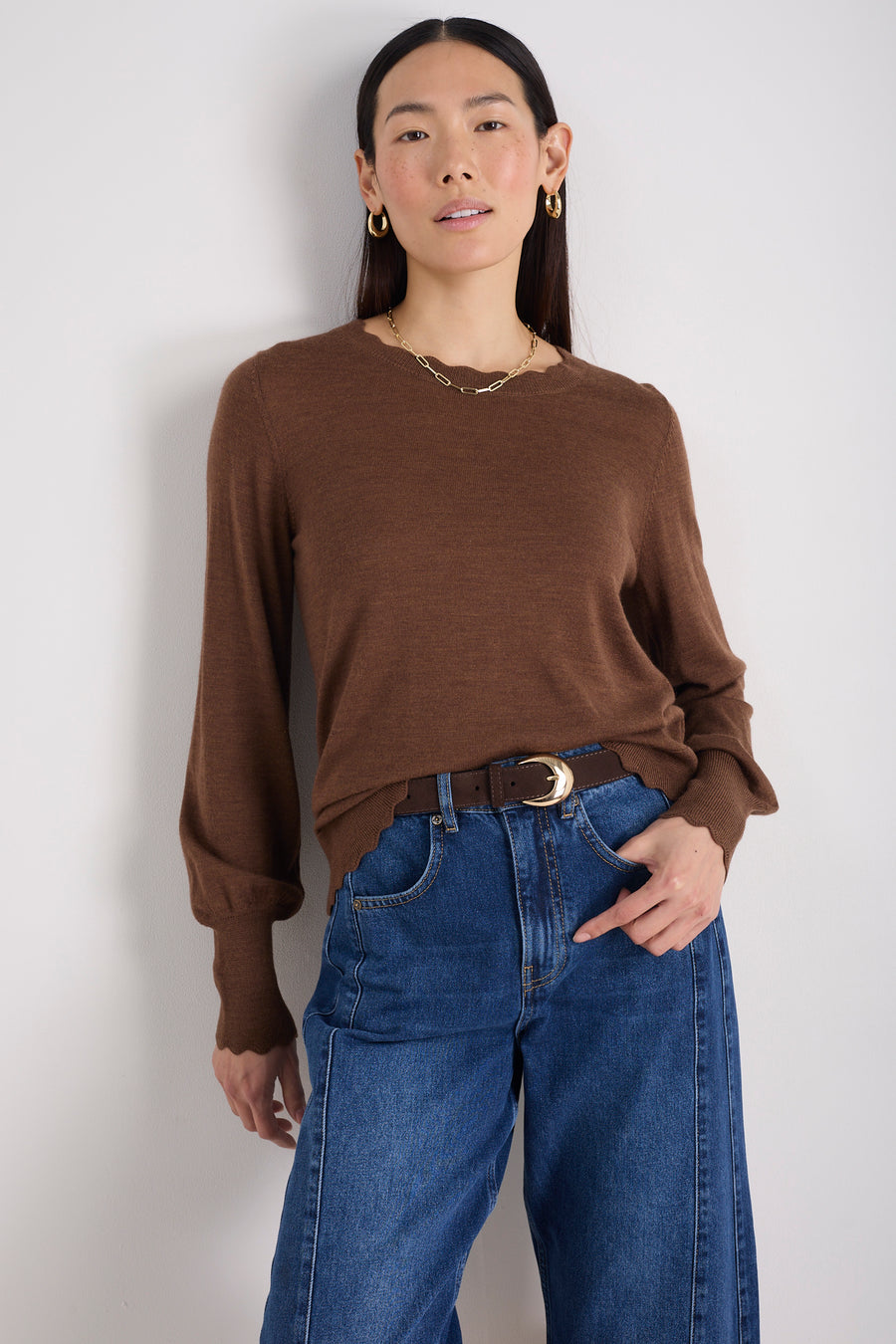 Fleurine Scallop Jumper - Warm Cocoa