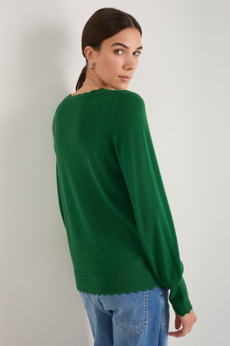 Fleurine Scallop Jumper - Dark Jade Green