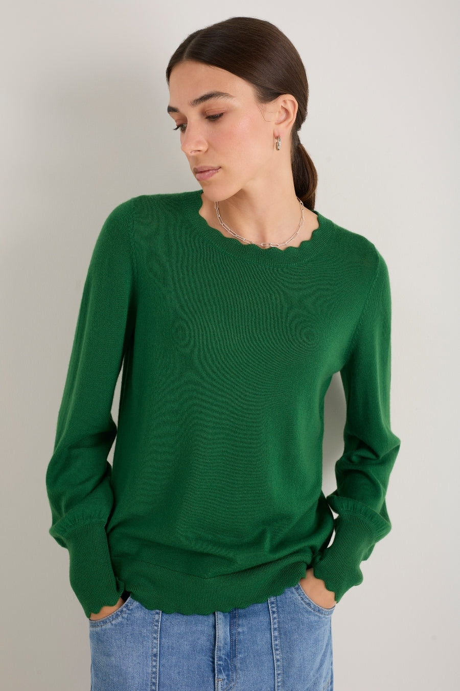 Fleurine Scallop Jumper - Dark Jade Green