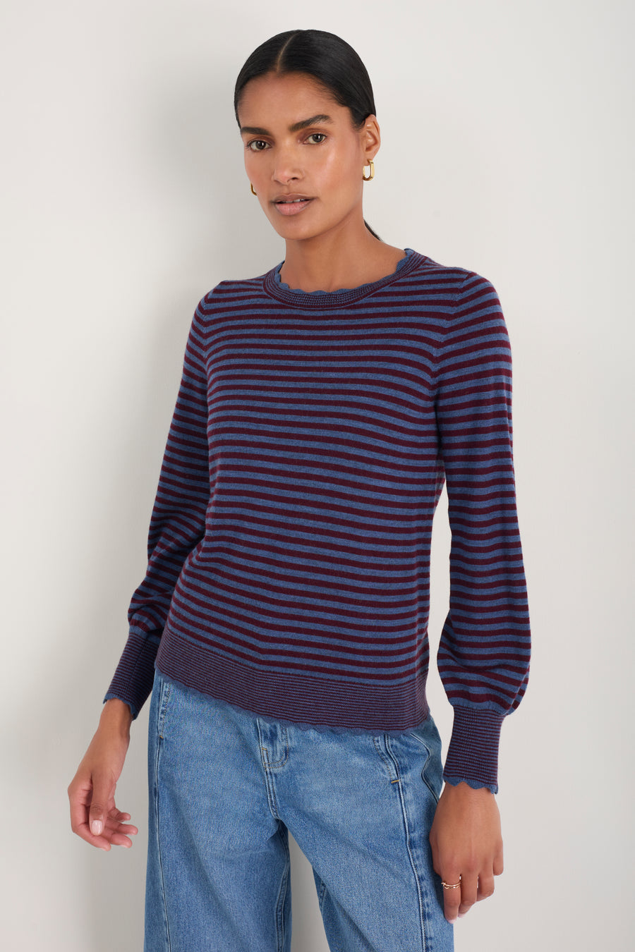 Fleurine Scallop Jumper - Denim Blue/Deep Fig Stripe
