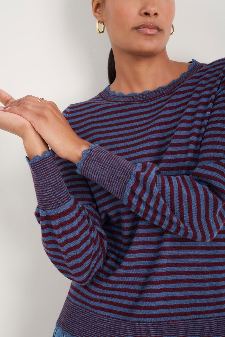 Fleurine Scallop Jumper - Denim Blue/Deep Fig Stripe