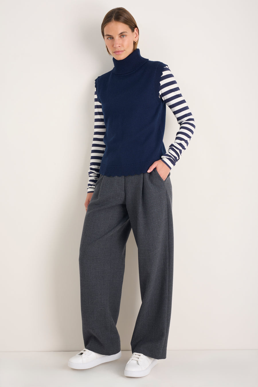 Fleurine Scallop Roll Neck Tank - Midnight