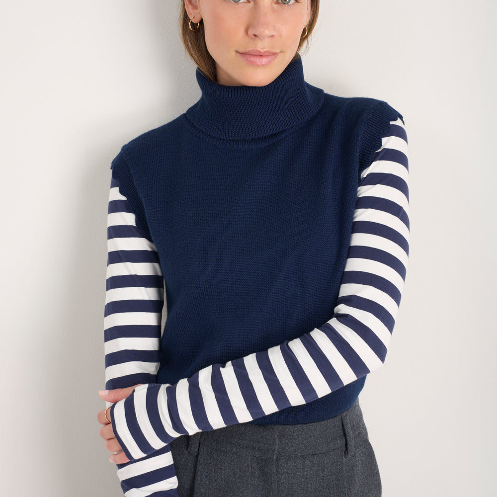 Fleurine Scallop Roll Neck Tank - Midnight