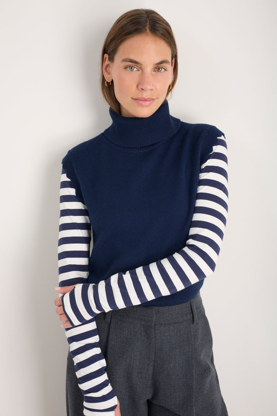 Fleurine Scallop Roll Neck Tank - Midnight