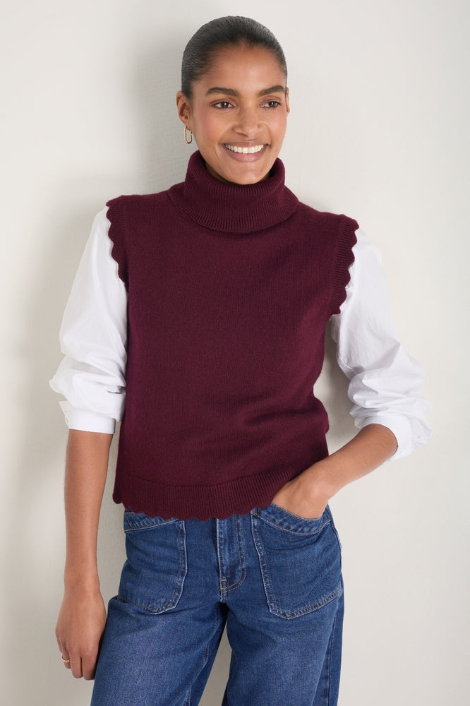 Fleurine Scallop Roll Neck Tank - Deep Fig