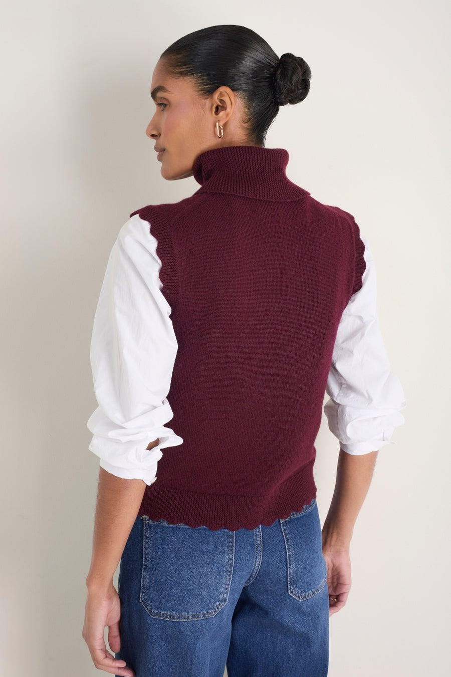 Fleurine Scallop Roll Neck Tank - Deep Fig