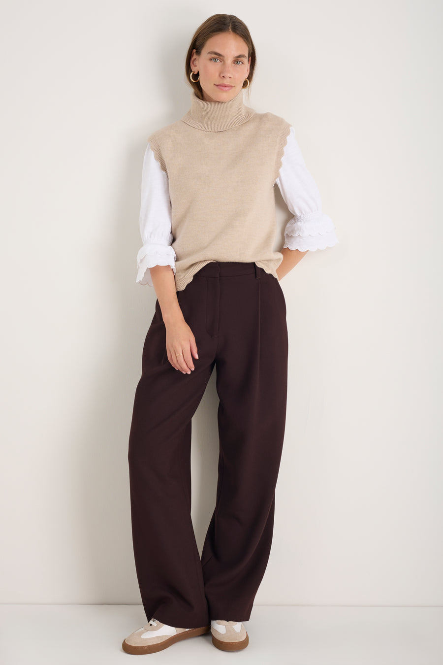 Fleurine Scallop Roll Neck Tank - Oat Marl