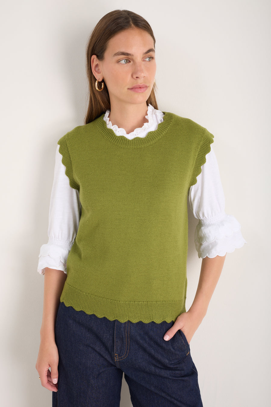 Fleurine Scallop Tank - Deep Olive