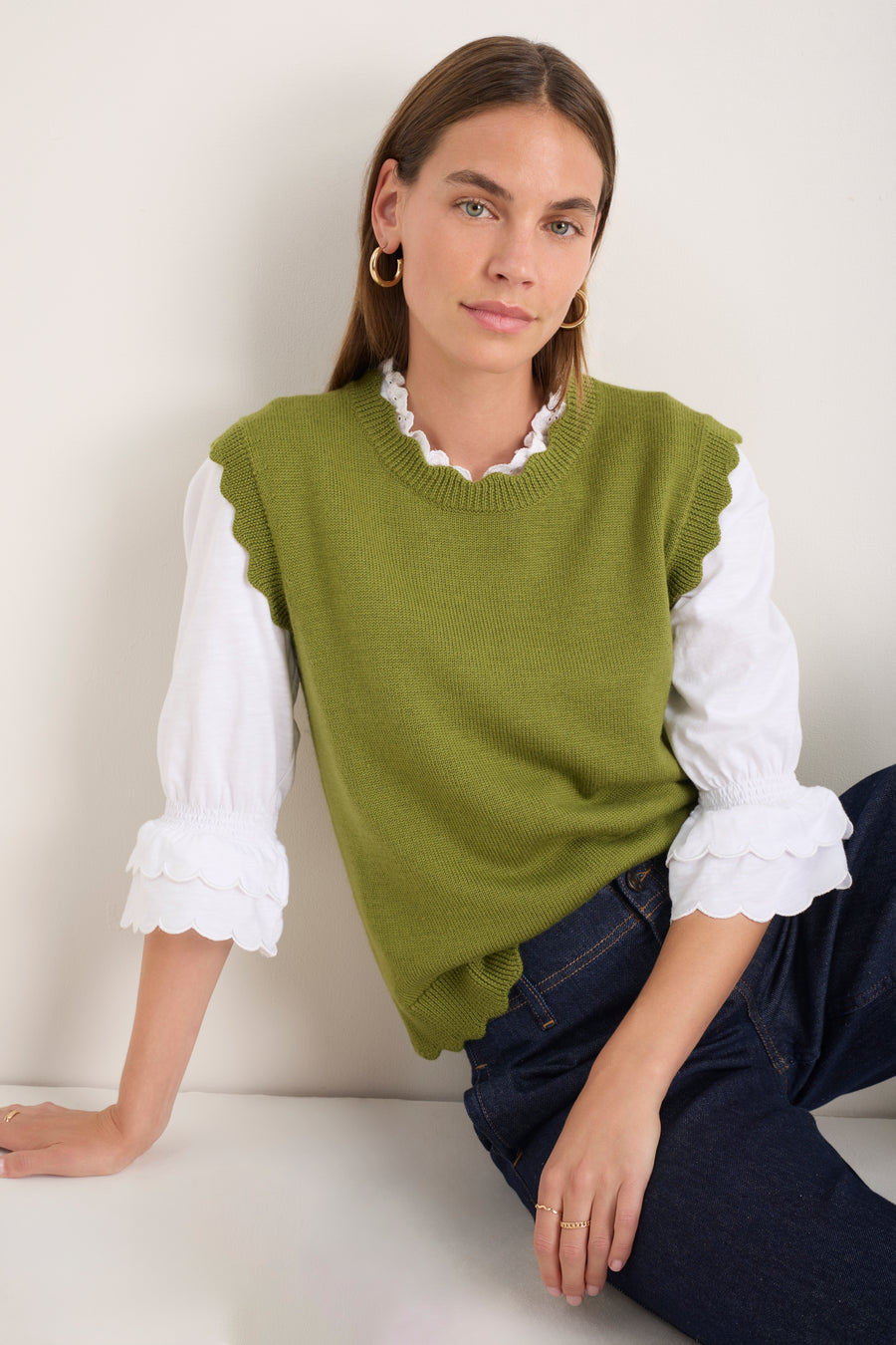 Fleurine Scallop Tank - Deep Olive