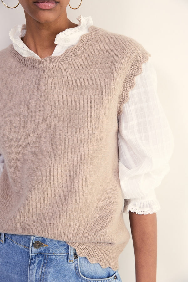 Fleurine Scallop Tank - Oat Marl