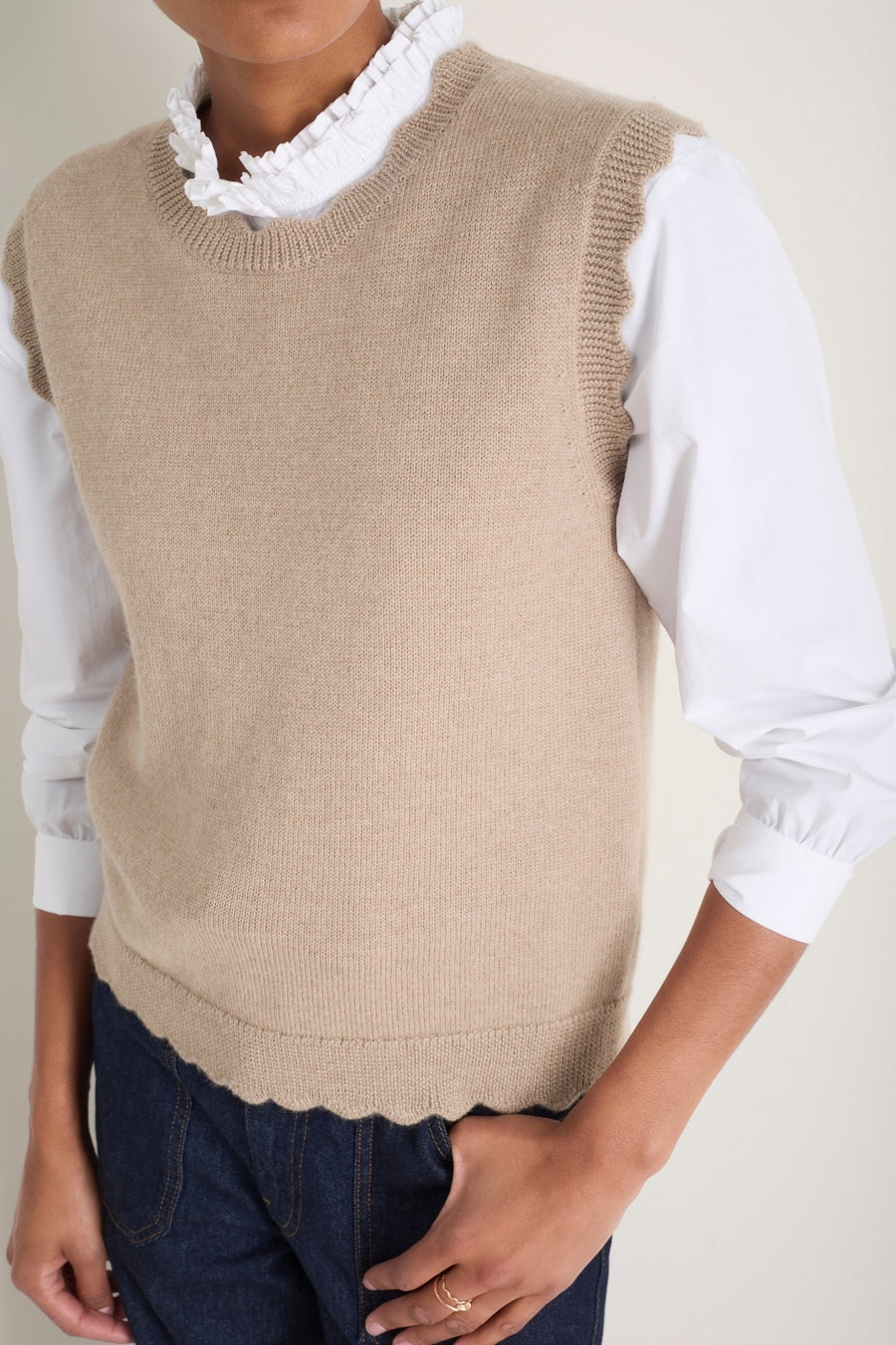Fleurine Scallop Tank - Oat Marl